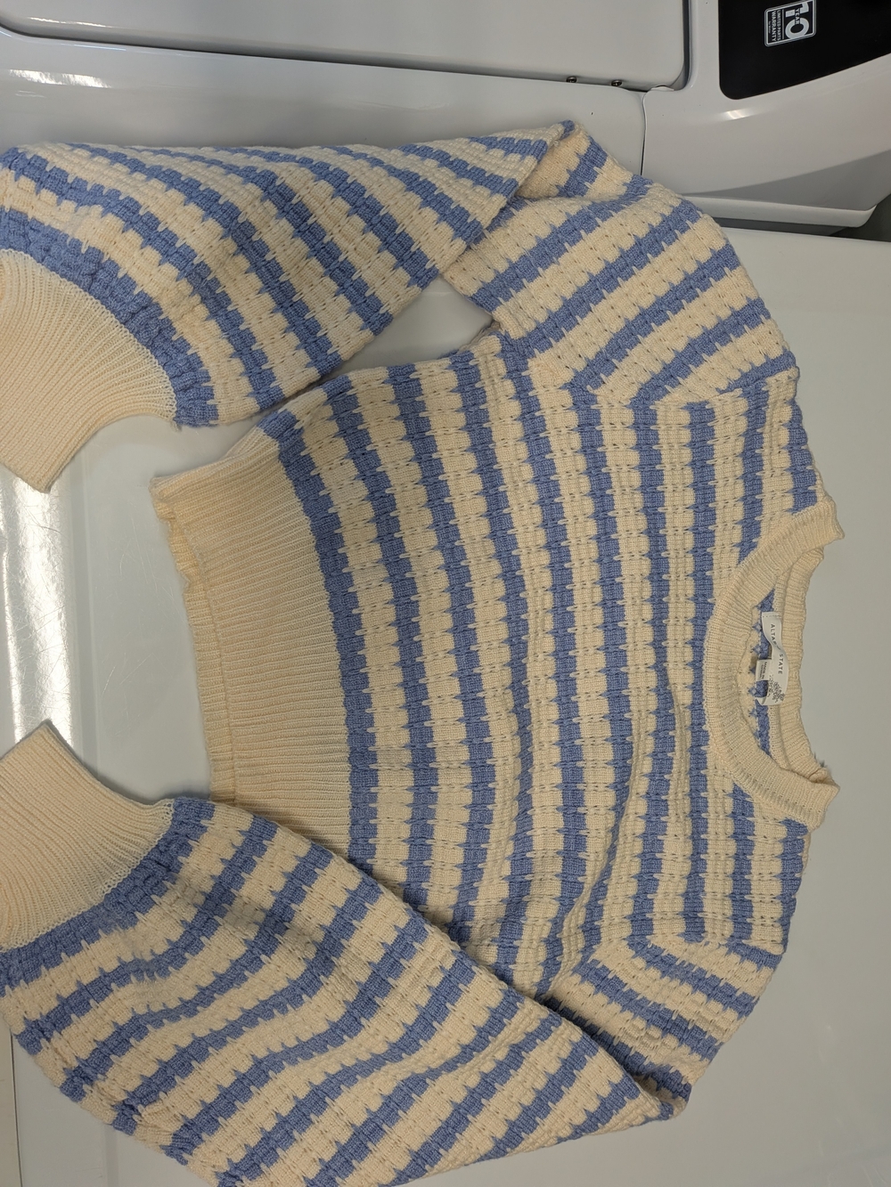 Altar'd State Cream and Light Blue Striped Crewneck Sweater, Sz. XS